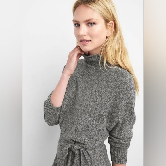 Gap Merino Wool Funnel Neck Tie-Belt Midi Dress Gray Women's Size Meduim - Picture 2 of 8